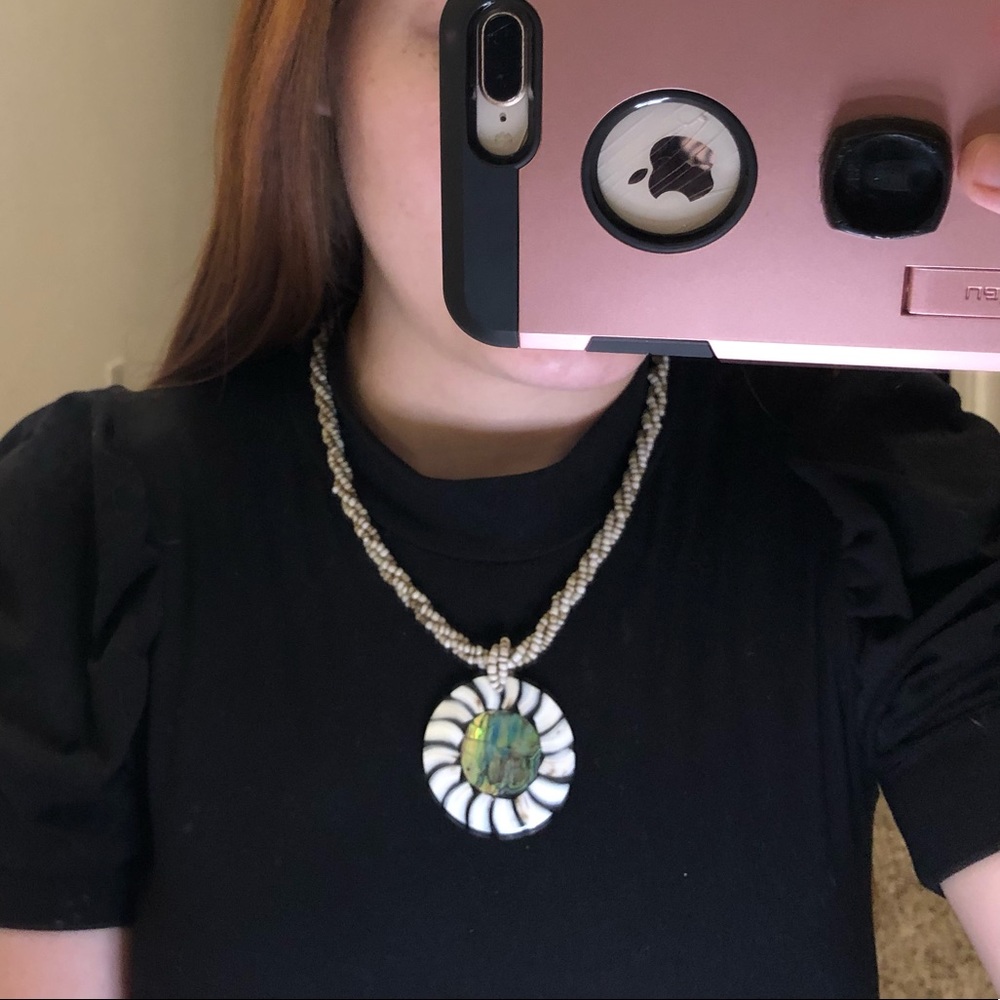 White & Multicolor Stone & Beaded Necklace